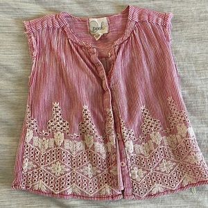 Peek Striped Embroidered Linen Top